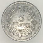 1946 France French 5 Francs Coin Aluminum World War II WWII Era — photo 1