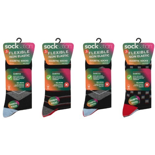 12 Pairs Men's Diabetic Flexible Non-Binding Socks Argyle Stripe UK 6-11