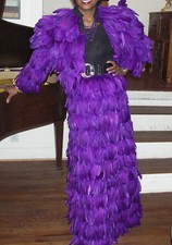 New Nwot Designer Custom 2 Piece Purple Feather Coat Jacket & Skirt Set S 2-6