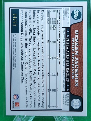 DeSean Jackson 2008 Topps Black RC /53 Philadelphia Eagles - Bild 2 von 3