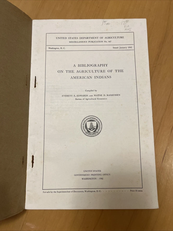 Bibliography of Agriculture of American Indians US Dep Of Agriculture #447 1942 - Image 3 of 4