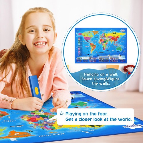 Juguetes Educativos para Niños de 4 a 8 Años Mapamundi y Mapa EE.UU. Interactivo - Imagen 3 de 13