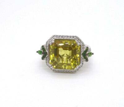 Chuck Clemency STS Sterlingsilber Gelb Quarz Chromdiopsid CZ Ring, Größe 8