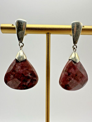 Ohrhänger Cushion-Cut Natur Roh Rubin Sterlingsilber 925 Ohrhänger