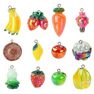 24pcs Resin Fruit Charms AB Color Vegetable Charms 3D Artificial