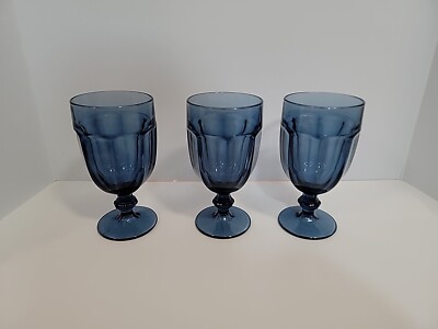 Goblet Libby Dusty Blue Duratuff Gibraltar Water Ice Tea Wine Glasses Lot of 3