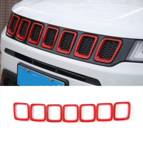 Cubierta de inserción de parrilla delantera roja 7 piezas para accesorios Jeep Compass 17-20 - Imagen 2 de 9