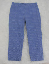TALBOTS Womens Curvy Blue White Weave Print Cotton Blend Cropped Pants Sz 8 241