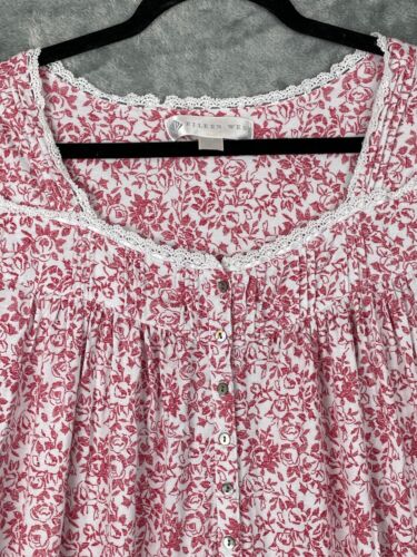 Eileen West Modal Long Sleeve RUFFLED Trim Nightgown Medium M Red Floral Pajamas - Picture 3 of 9