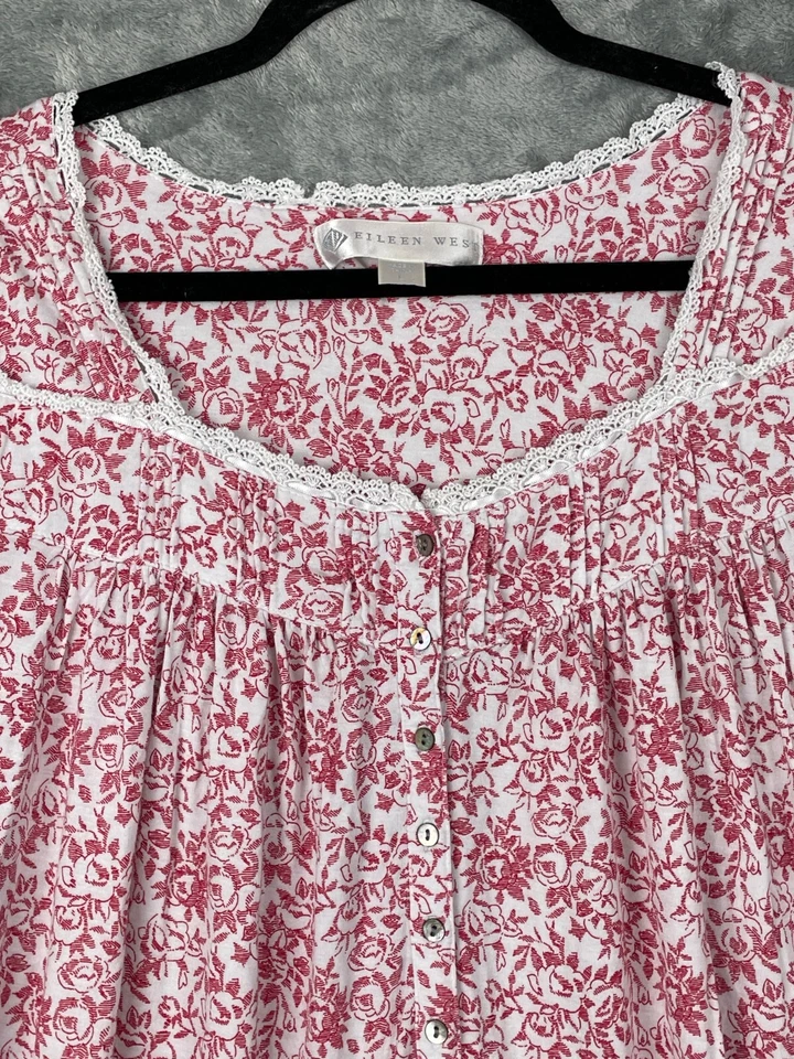 Camisón Eileen West Modal Manga Larga Borde con Volantes Mediano M Rojo Floral Pijama Foto 3 de 4