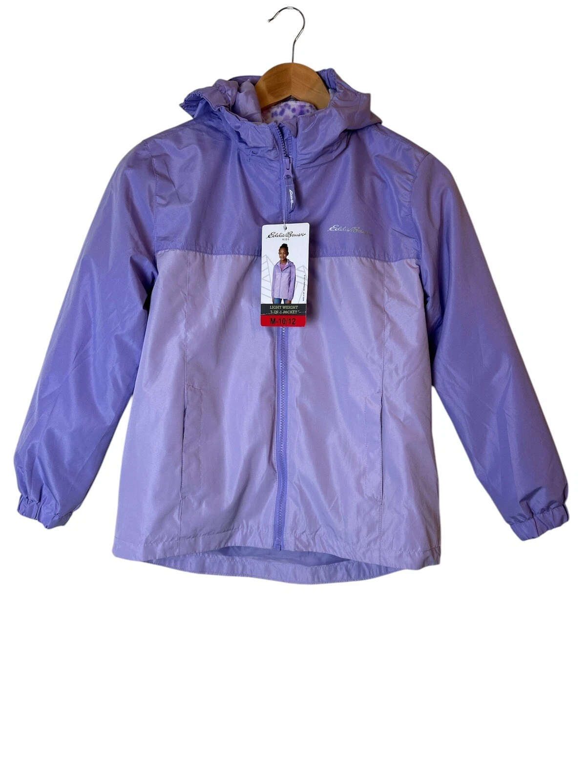 Eddie Bauer 3 In 1 Jacket Kids Girls Size M 10-12 Light Weight Lavender NWT