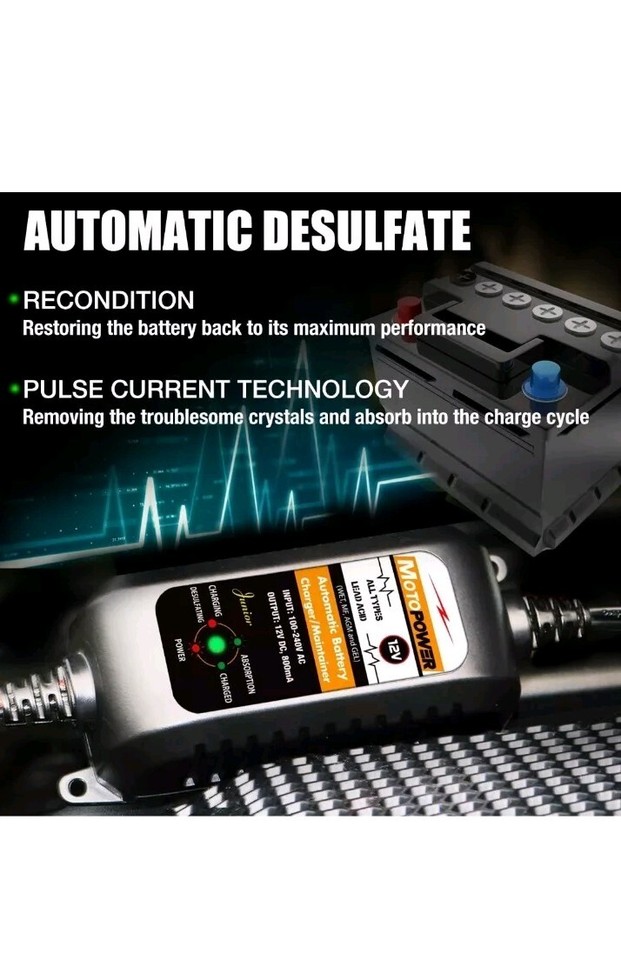 MOTOPOWER MP00205A 12V 800mA Fully Automatic Battery Charger/Maintainer
