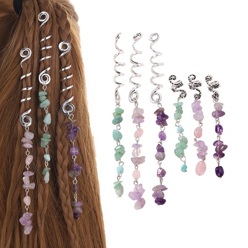 Colored Natural Stone Pendant Hair Jewelry Hair Braids Jewelry Hair Accessories - Picture 4 of 17