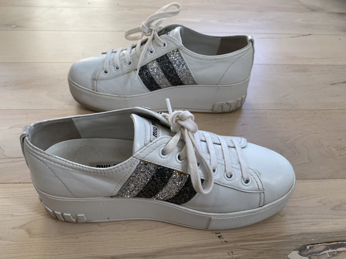 MIU MIU #38073 White Leather Sneakers (US 6 EU 36) – ALL YOUR BLISS