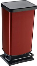 Paso Trash Can 40L with Lid and Pedal, Rotho Plastic Waste Bin, Red Metallic