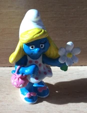 SMURF FIGURE SMURF schleich 20421 THE SMURFETTE WITH FLOWER AND BAG