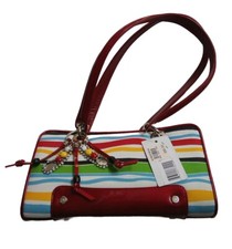 Stuart Weitzman Striped Mini Bag With Cherry Red Patent Trim Msrp $330 Free Ship