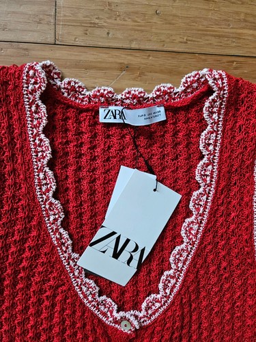 ZARA crochet knit mini dress, sleeveless, red, BNWT, Size S - Picture 3 of 3