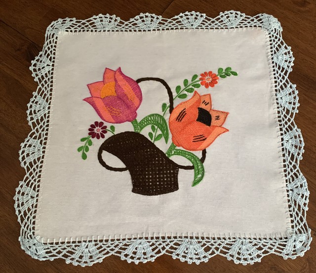 Mexican Embroidered Authentic Crochete Doily Floral CLOTHS Kitchen
