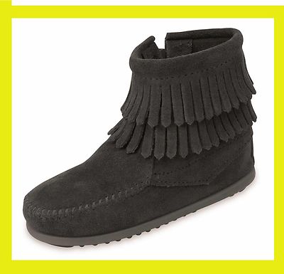 Bottes à Franges Minnetonka Taille 30-31 - Daim Taupe - Neuf Avec Boîte