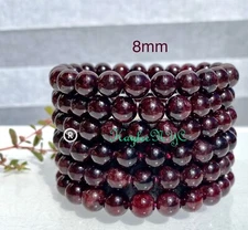 Wholesale Lot 6 Pcs  Natural Garnet 7-8mm 7.5” Crystal Healing Stretch Bracelet