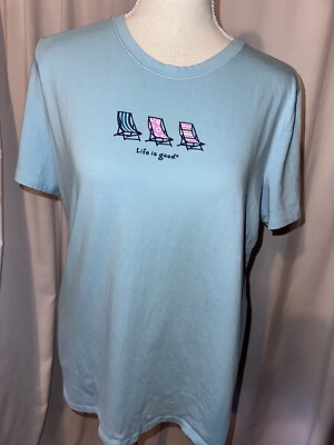 Life Is Good T Shirt Size L Beach Chairs Crew Neck Short Sleeves 100% Cotton