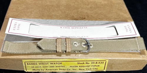 SURPLUS never ISSUED WW2 US Military TAN Wristwatch XL Band 16mm 5/8in NO REPRO - 第 1/3 張圖片