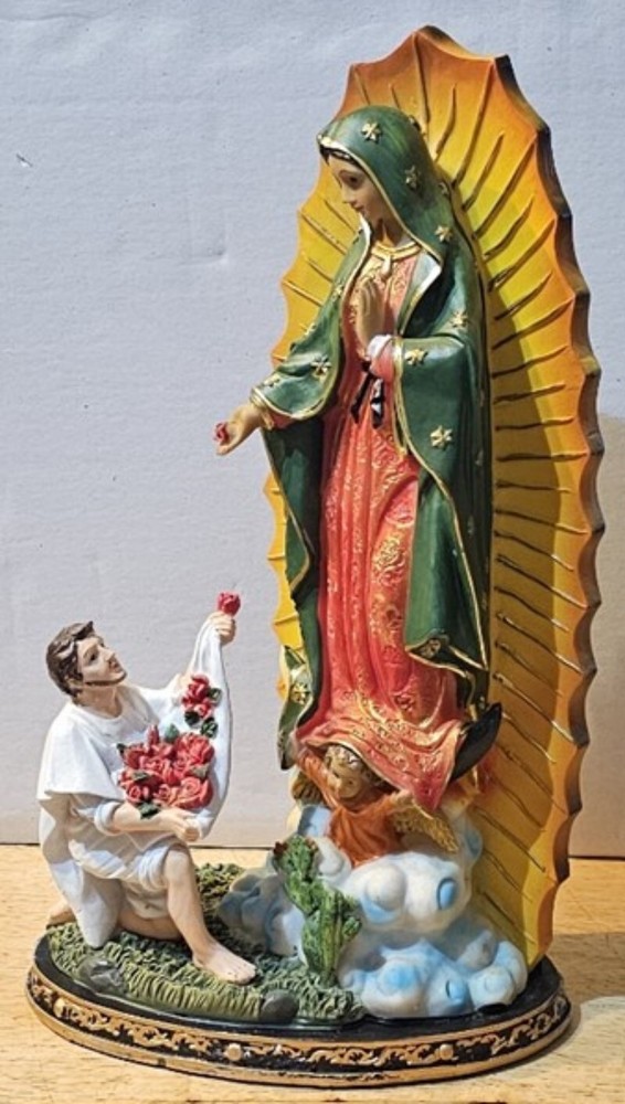 GUADALUPE JUAN DIEGO FLOWER ROSE VIRGIN MARY RELIGIOUS FIGURINE STATUE