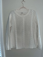 Women  s JCrew White Cableknit Sweater Large Cotton
