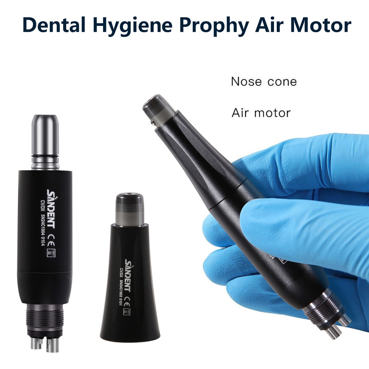 Dental Prophy Handpiece Hygiene Air Motor 4 Holes + 3 Nose Cones Kit 360 Swivel