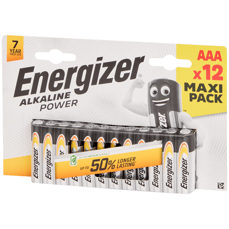 Piles Energizer Alkaline Power AAA LR03 de 1,5V pour vos appareils domestiques - Lot de 12