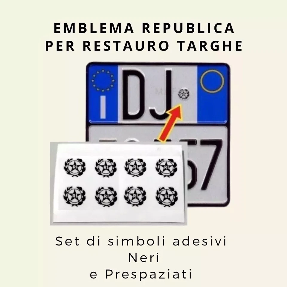 3M ADESIVI REPUBBLICA ITALIANA PER TARGA AUTO SIMBOLO EMBLEMA RI STEMMA NERO LOGO