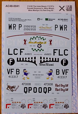 Microscale Decal #AC48-0041 Aircraft P-51B The Iowa Beaut, P-51D's Donald Emerso