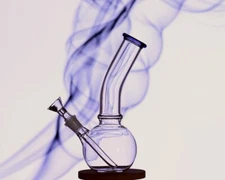 Bubble Base Water Pipe 8" Tall with colored mouth piece  Blk or Blu  CLOSE OUT!