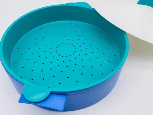 9" Tupperware Microwave Steamer Dish Strainer Rice Vegetable Cooker #3066A Teal - Picture 3 of 4