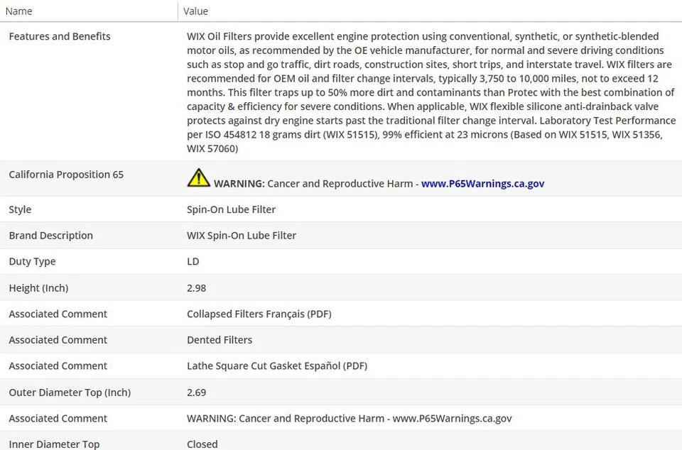 Filtro de aceite de motor OEM WIX para TOYOTA COROLLA IM 2017-2018 L4-1,8 L Foto 3 de 4