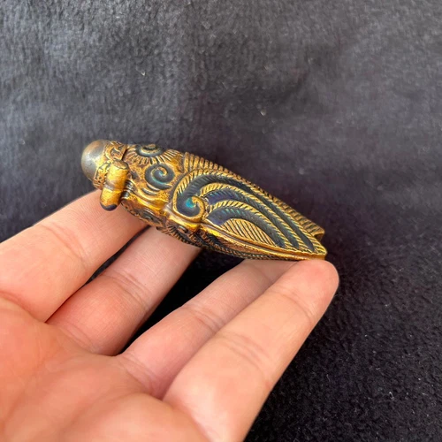 Blue# Collecting Chinese antique gold silkworm handmade copper snuff bottle - Picture 3 of 9