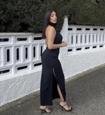 ZARA NWT ZW COLLECTION LONG HALTER NECK DRESS SIZE MEDIUM REF. BLACK | 8820/321