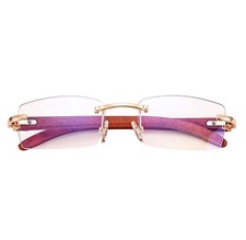 Woodgrain Vintage Men's Rectangular Hip Hop Buffs Rimless Clear Tint Glasses