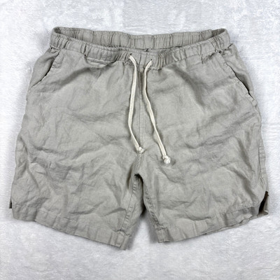 Alex Crane Bo 100% Linen Shorts Mens L Beige 7'' Inseam Beach Summer Vacation
