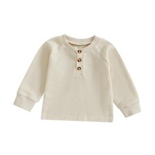 Toddler Baby Boy Girl Sweatshirt Waffle Solid Long Sleeve Shirts 2-3T Beige
