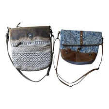 Lot of 2 Myra Bags Hispad & Paisley Peak Canvas & Leather Crossbody Bags Casual 