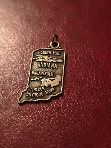 🔅 INDIANA * State Charm for Bracelet * Sterling Silver 925 * South Bend Lincoln