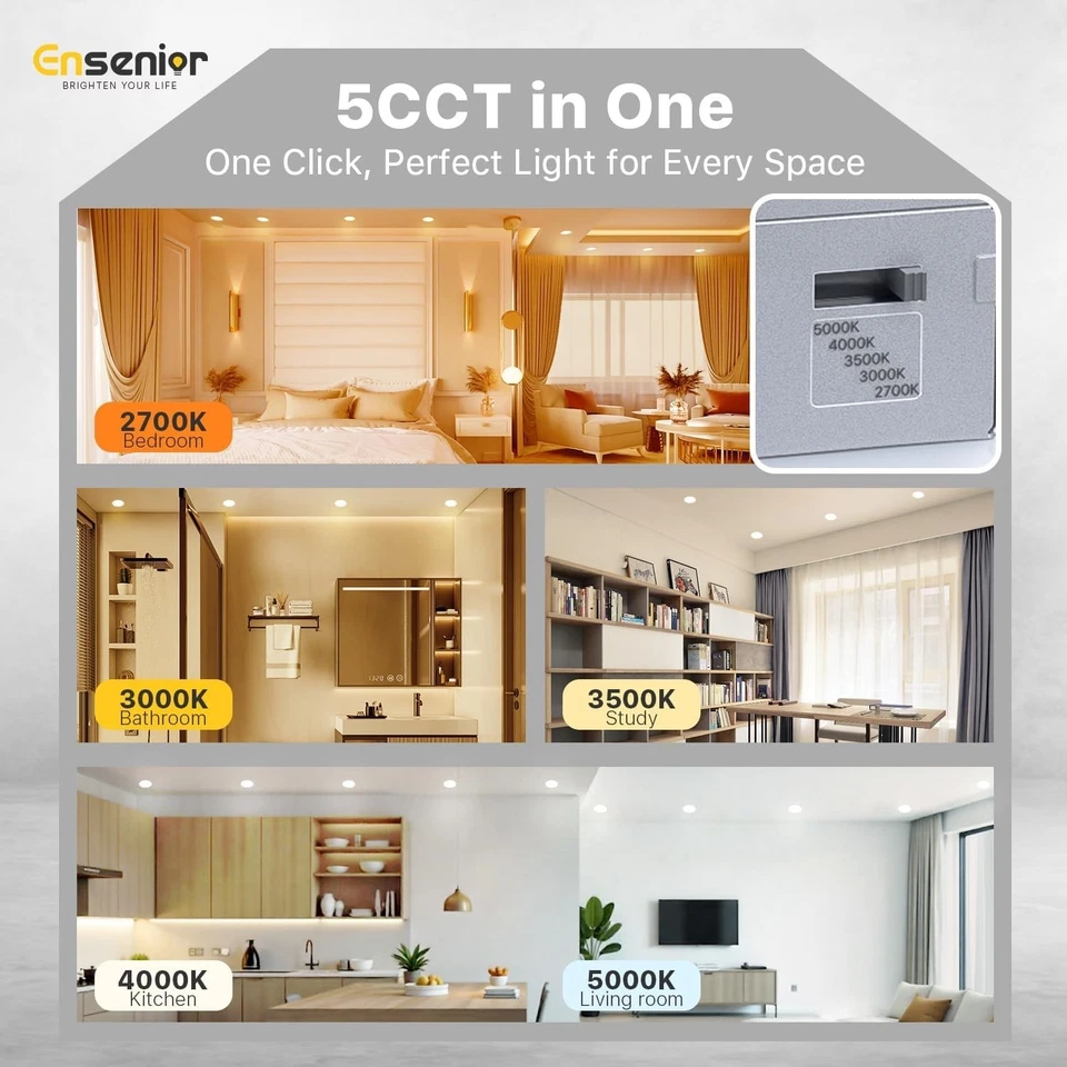 Modern 6" LED Downlight, 5CCT 2700K-5000K, High Brightness - Image 4 of 4