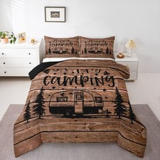Camping Comforter Set Rv Queen, Rustic Camper Bedding Set Camping Gift For Wo...