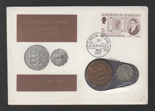 GB Guernsey 1971 philatelic numismatic cover - end of sterling coins