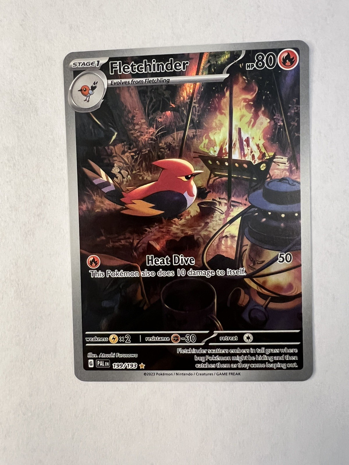 Pokemon TCG Card Fletchinder 199/193 Paldea Evolved Illustration Rare - NM