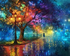 5DDIYART Evening Walk on Rainy Day Street Paint by Numbers for Adults PB177-1