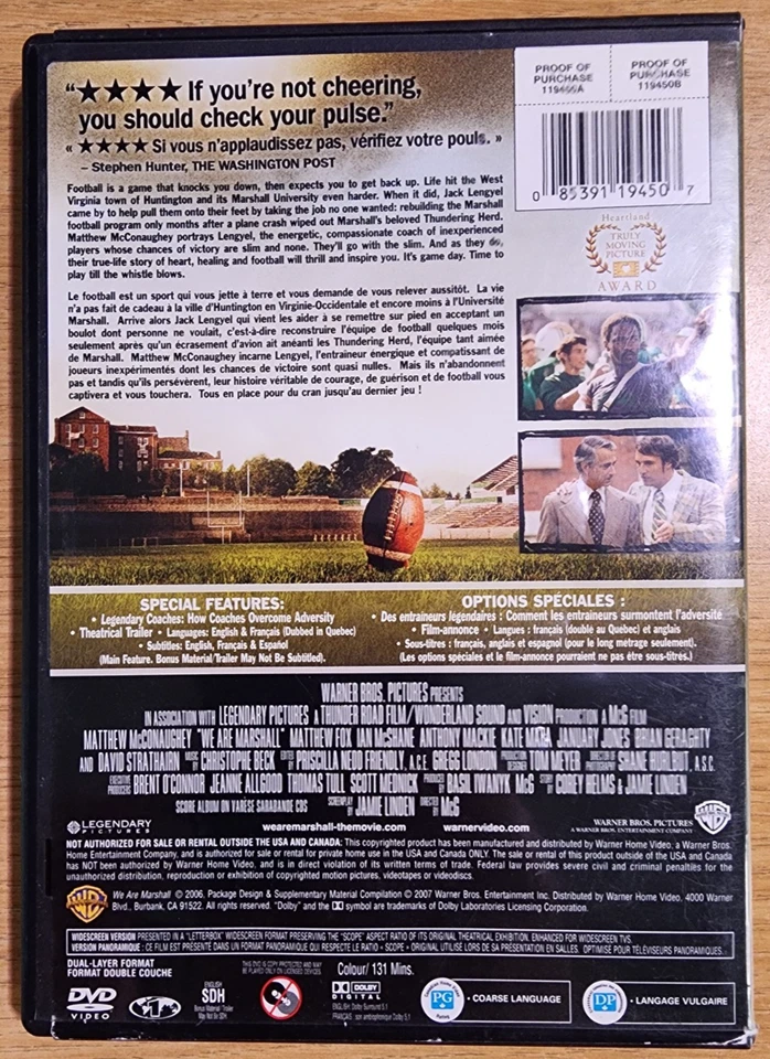We Are Marshall (DVD, 2007, Widescreen) Matthew McConaughey - Image 2 of 2