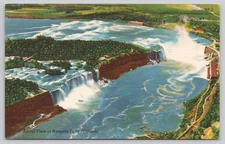 Vintage Linen Postcard Aerial View Niagara Falls Canada 1930-45